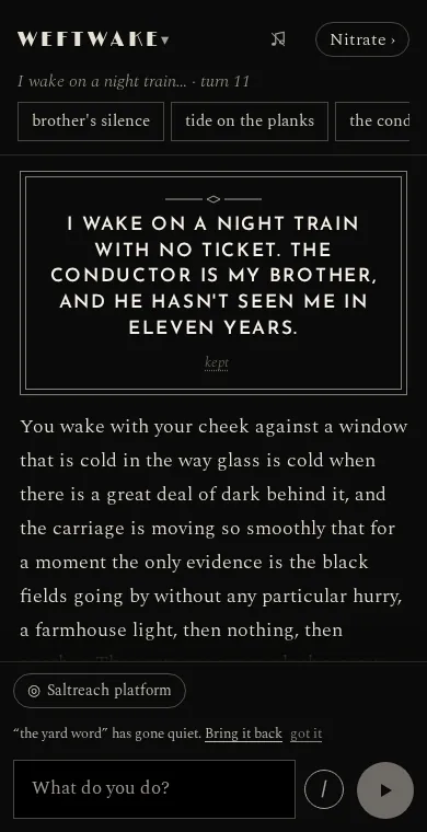 Weftwake in the Nitrate theme on a phone